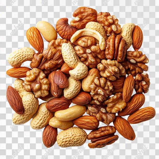 PNG Mixed Nuts Assorted Variety Top View for Healthy Snacks in Kitchen