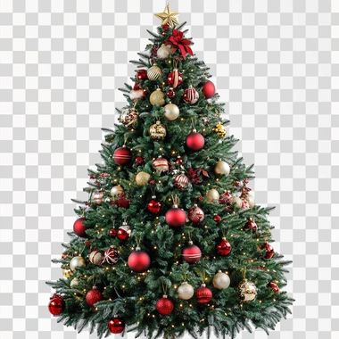 the image of a very beautiful lush Christmas tree decorated with various beautiful New Year decorations, high detail, ultrarealism, 8k quality, high detail, Christmas tree on a white background, fabulous Christmas tree, a tree of immense beauty