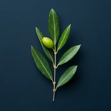 one olive with a branch on a dark blue background, macro photography --s 250