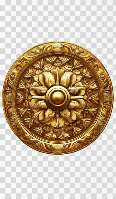 golden medallion design, white background, realistic