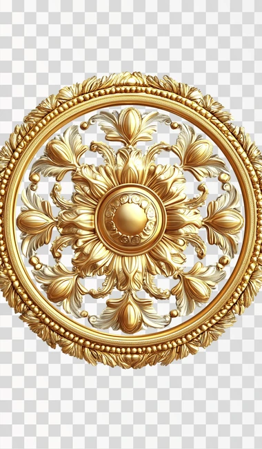 golden medallion design, white background, realistic