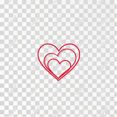 A simple heart-shaped outline with two hearts intertwined, one larger and one smaller, with a clean and minimalistic design in a solid red color. The hearts should be smooth and modern, with the smaller heart partially overlapping the larger one. The background should be pure white to highlight the red heart shapes.