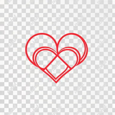 A simple heart-shaped outline with two hearts intertwined, one larger and one smaller, with a clean and minimalistic design in a solid red color. The hearts should be smooth and modern, with the smaller heart partially overlapping the larger one. The background should be pure white to highlight the red heart shapes.