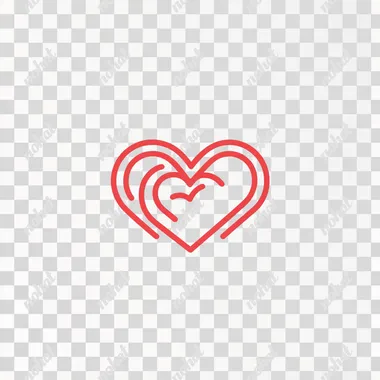 A simple heart-shaped outline with two hearts intertwined, one larger and one smaller, with a clean and minimalistic design in a solid red color. The hearts should be smooth and modern, with the smaller heart partially overlapping the larger one. The background should be pure white to highlight the red heart shapes.