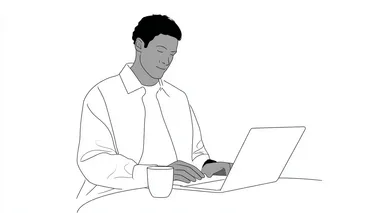 Minimalistic line sketch of a user configuring a custom cushion on a laptop  rofile ktlujcg