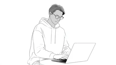 Minimalistic line sketch of a user configuring a custom cushion on a laptop  rofile ktlujcg