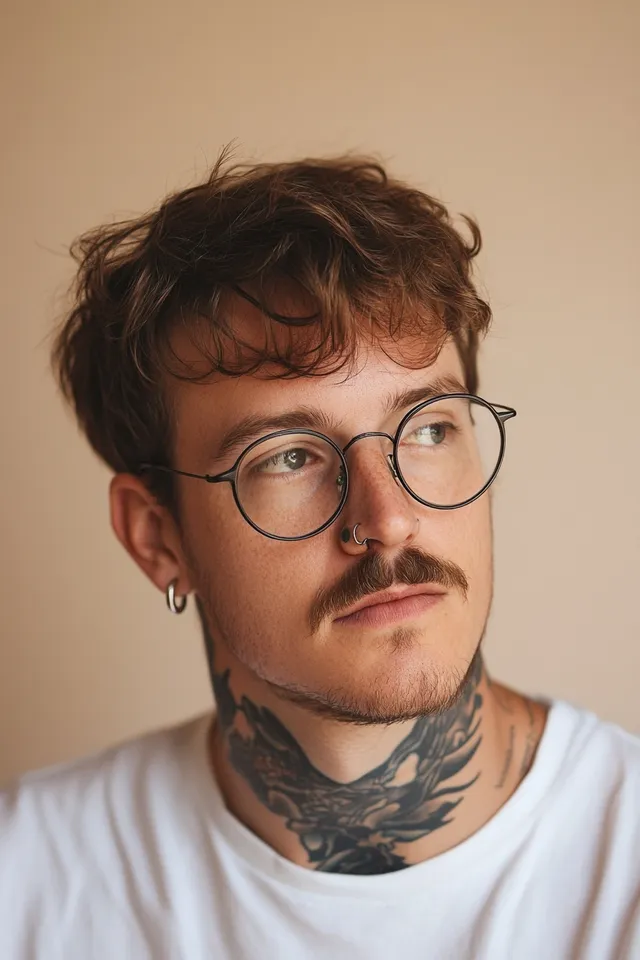 Headshot of a tattooed man with glasses in a professional portrait