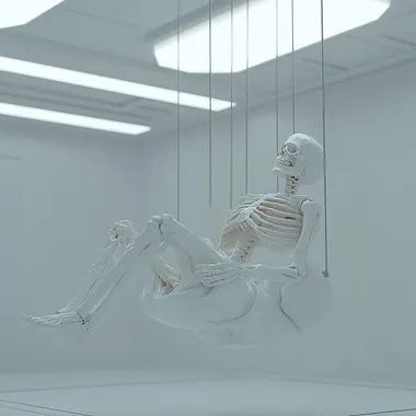 death suspended in time, white room, future, ultra realistic, octane render, object, blender, 3d objects