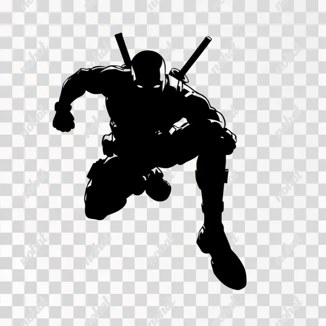 PNG Silhouette of Deadpool Jumping in Action Against a White Background