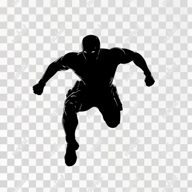 PNG Black Silhouette of Deadpool Superhero Jumping in Side View