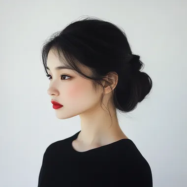 A distant shot of a beautiful Eastern girl against a white background.