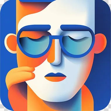 a illustrated face that looks like macOS Finder Icon, but the face is doing some heavy thinking