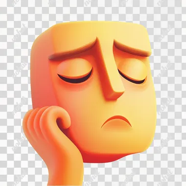 a illustrated face that looks like macOS Finder Icon, but the face is doing some heavy thinking