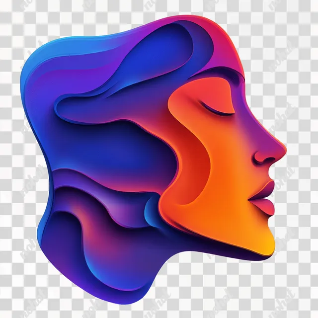 PNG Illustrated woman's face deep in thought, inspired by macOS Finder Icon