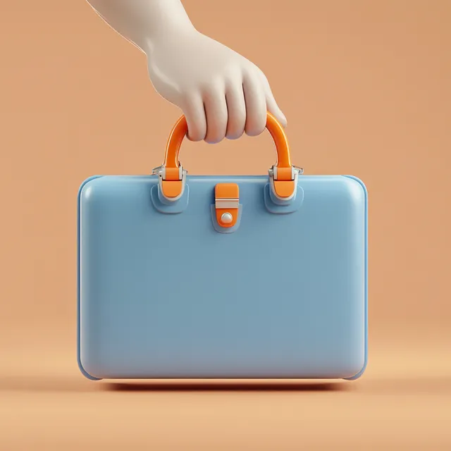 Stylized 3D Blue Briefcase with Orange Handle