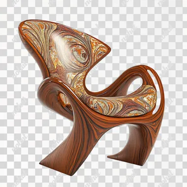 ergonomic designer wooden chair with beautiful upholstery, hyper-realistic, photographic quality, white background