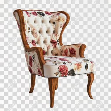 ergonomic designer wooden chair with beautiful upholstery, hyper-realistic, photographic quality, white background