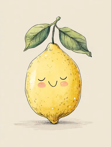 simple cartoon of a cute lemon with a happy face, soft vintage tones, minimal Scandinavian kids poster, watercolor hand-drawn texture, calm light beige background  rofile z9vjioi