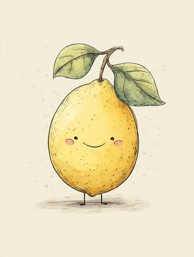 simple cartoon of a cute lemon with a happy face, soft vintage tones, minimal Scandinavian kids poster, watercolor hand-drawn texture, calm light beige background  rofile z9vjioi