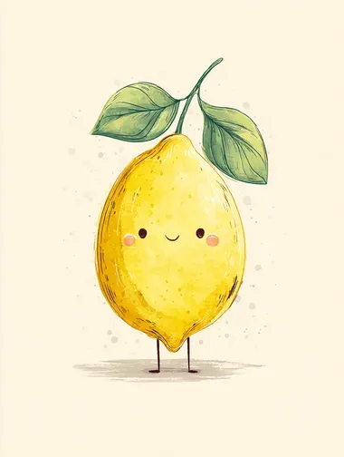 simple cartoon of a cute lemon with a happy face, soft vintage tones, minimal Scandinavian kids poster, watercolor hand-drawn texture, calm light beige background  rofile z9vjioi