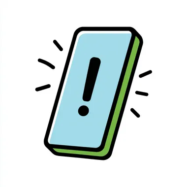 A simplified cartoon-style vector illustration, with black outlines, of a smartphone with an exclamation mark. Black, white, and light blue, with details in spring green tones. White background.
