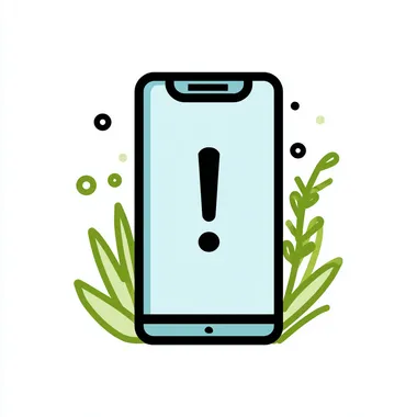 A simplified cartoon-style vector illustration, with black outlines, of a smartphone with an exclamation mark. Black, white, and light blue, with details in spring green tones. White background.