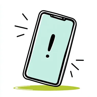 A simplified cartoon-style vector illustration, with black outlines, of a smartphone with an exclamation mark. Black, white, and light blue, with details in spring green tones. White background.