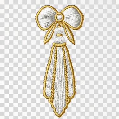 An embroidery design of the Proven?al tassel, with a white background and yellow and silver threads, features a white ribbon with gold accents at its end and tassels in different sizes. The overall look is very elegant and sophisticated. It would be great for adding an extra touch to embroidered designs or as clip art. You can use these images in various projects where you need them, such as digital artwork or printed materials. This pattern should bring your project to life! in Picasso and Matiss style