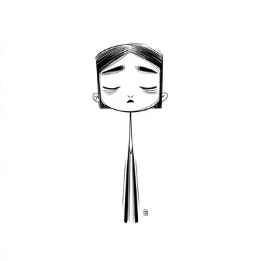 A girl exhausted to the extreme, Big Head, minimalist style.
