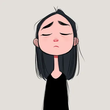 A girl exhausted to the extreme, Big Head, minimalist style.