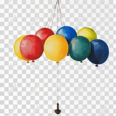 a group of 8 primary coloured balloons on a string with a weight --s 50