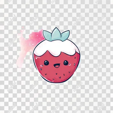 kawaii chibi strawberry shortcake icon, game asset, flat vector style with pastel watercolor highlights, rich red and white color palette, clean line art, transparent background  --s 50  d1geqv6