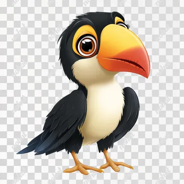 disney style, vector style, 3D style, funny baby tucan, colourful, whole body, adorable, nice, sweet, cuties, nice almond shaped smooth skin, looking straight ahead, in the move, smiling friendly, white background, raw style--ar25:32