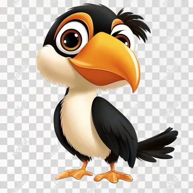 disney style, vector style, 3D style, funny baby tucan, colourful, whole body, adorable, nice, sweet, cuties, nice almond shaped smooth skin, looking straight ahead, in the move, smiling friendly, white background, raw style--ar25:32