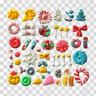 winter holiday sweets made of plasticine on a white background