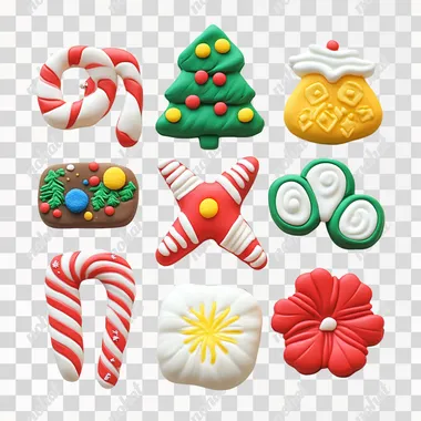 winter holiday sweets made of plasticine on a white background