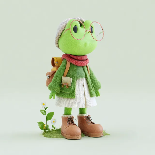 Adventurous Female Frog Mascot with Glasses