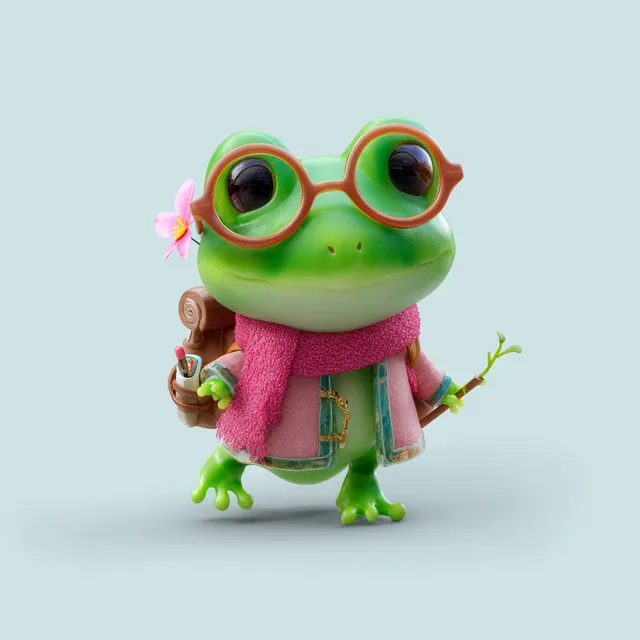 Adventurous Female Frog Mascot with Glasses