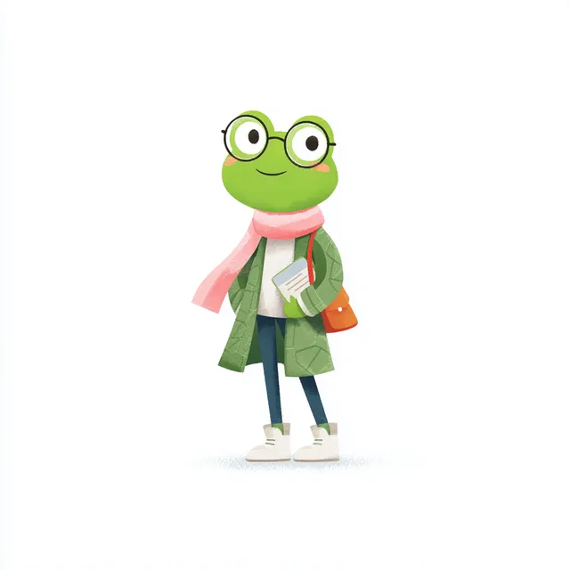 Cheerful Female Frog Mascot on a Journey