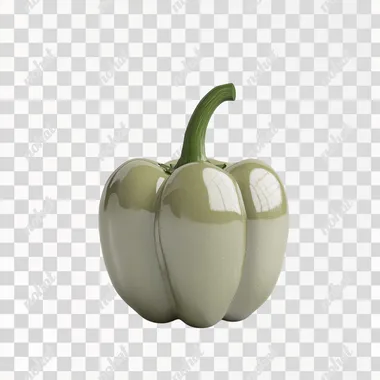 A single, realistic bell pepper with a smooth, glossy surface, vibrant red, green, or yellow color, and a slightly curved, plump shape. The bell pepper has a small green stem attached at the top. It is isolated on a pure white background, well-lit, with no shadows or distractions. The design is simple and clear, suitable for an educational pictogram, with a slightly soft and friendly look (kawaii-inspired but without facial features).