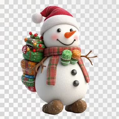 simple snowman with a back pack of tree candies, with a hat of sweets candy, christmas sweets decor, white background, scumbling