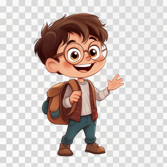 Cheerful Schoolboy Illustration with Bright Eyes and Smile