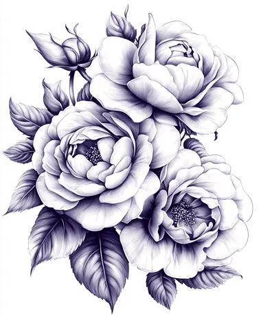Porcelaine flower sketch in white and black, white background    k4jgzr3