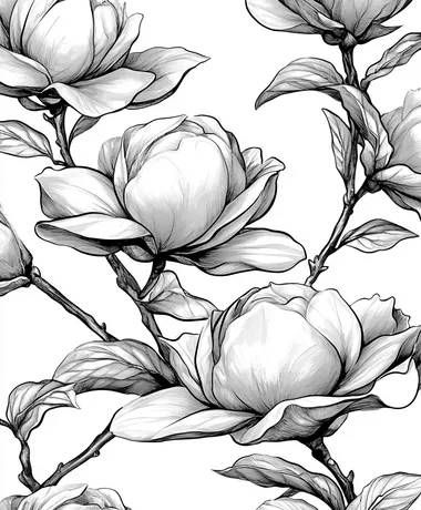Porcelaine flower sketch in white and black, white background    k4jgzr3