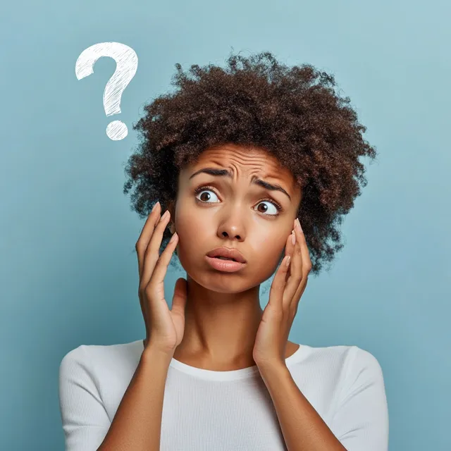 a woman with a question mark above her head