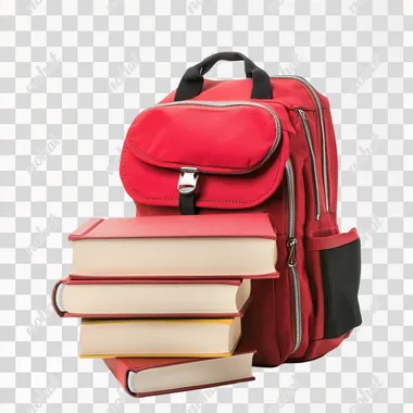 school backpack and textbooks on a white background --s 50