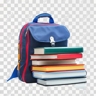 school backpack and textbooks on a white background --s 50