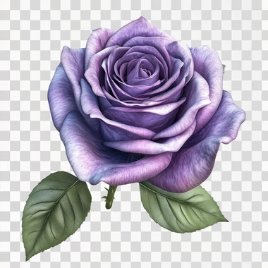 una rosa de color violeta, en un fondo blanco. Foto realista