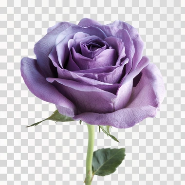 una rosa de color violeta, en un fondo blanco. Foto realista