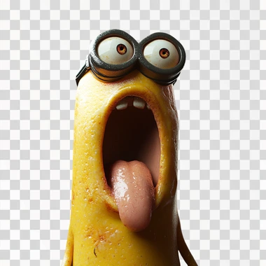a craving minion, open mouth, looking up. no background